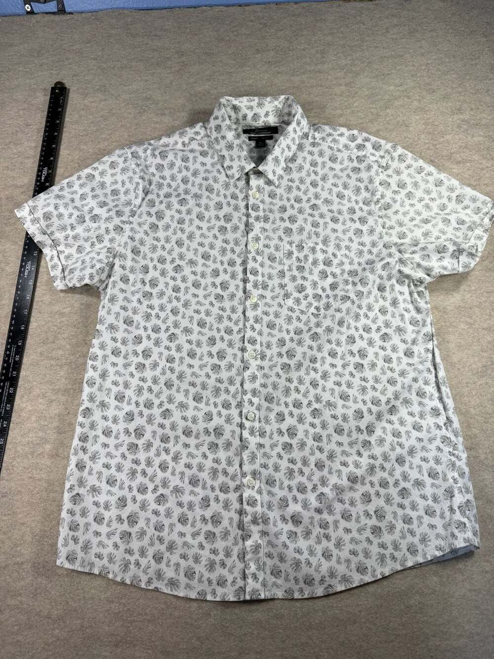Marc Anthony Luxury Slim Fit Men XL White Gray Monstera Leaf Button Down Shirt
